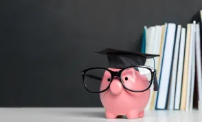 College graduate student diploma piggy bank