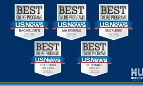 Image of US World badges on a navy background