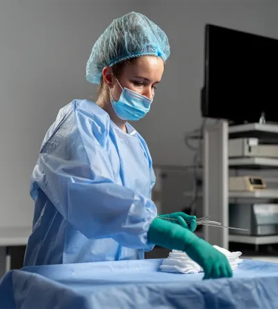 Surgical Technician laying out sterile equipment