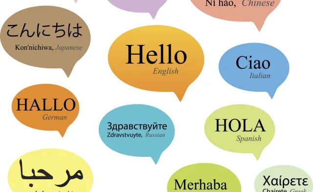 Bubbles containing the expression hello in several different languages