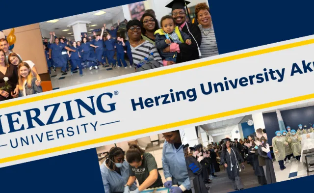 Pictures of the Herzing University Akron campus with students, faculty, and alum.