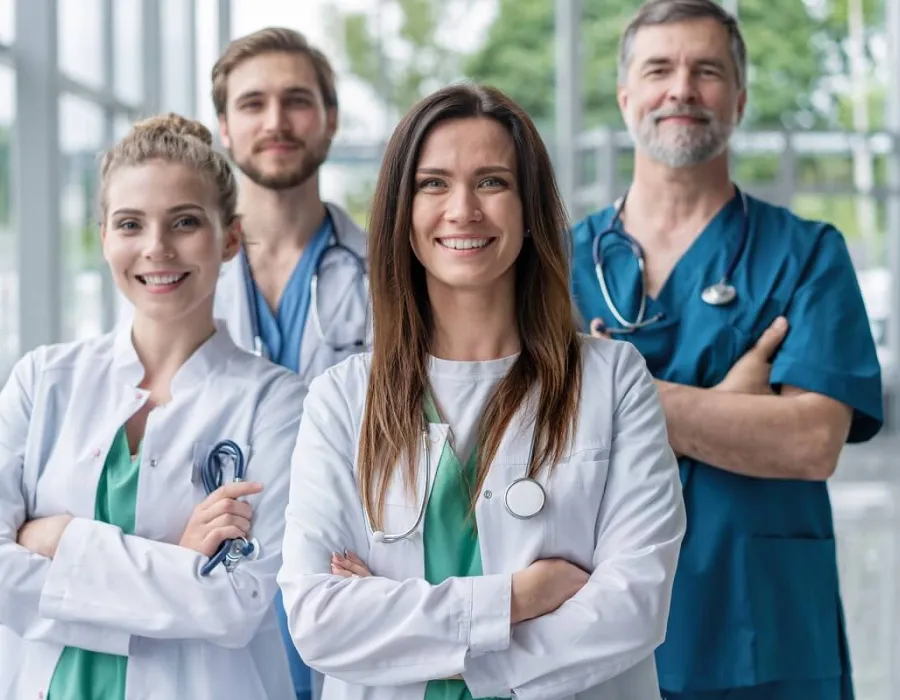 Team of Male and Female Healthcare Professionals in Hospital