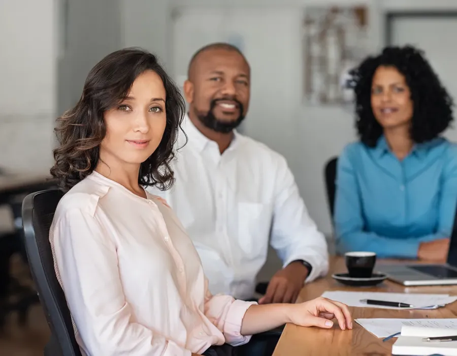 Business associates meeting in board room