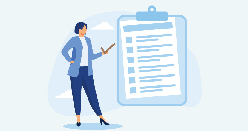 Illustration of a woman reviewing a list of questions she has about financial aid